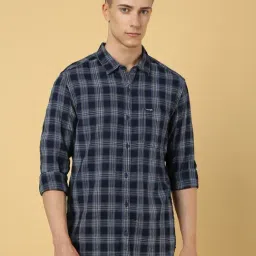 Wrangler Navy Cotton Regular Fit Checks Shirt-image-23