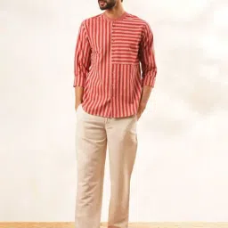 Jaypore Men Red Striped Hand Woven Straight Fit Shirt image 4