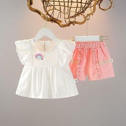 POP STREET KIDS Girls Solid Ruffle Top With Shorts Clothing Set-picture-40