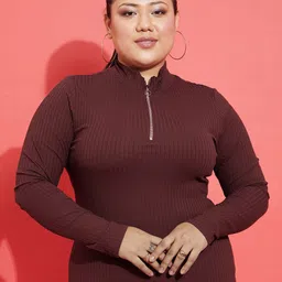 SASSAFRAS Curve Plus Size High Neck Fitted Top image 1