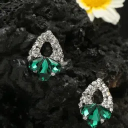YouBella Contemporary Silver Green & White Stud Earrings for Women-image-1