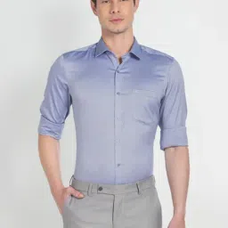 Arrow Blue Cotton Regular Fit Self Pattern Shirt-picture-26