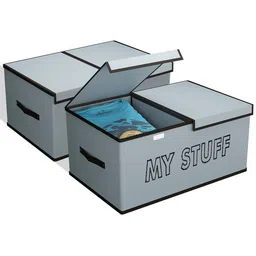 Kuber Industries Grey 2 Pieces My Stuff Printed Non-Woven Double Lid Drawer Organisers-image-32