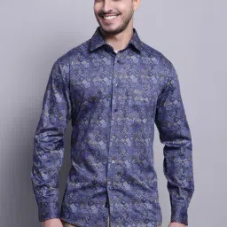 Cantabil Navy Regular Fit Printed Shirt-picture-36