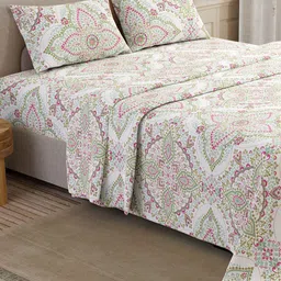 color sense Layers White & Purple Ethnic Motifs Pure Cotton 200 TC Queen Bedsheet with 2 Pillow Covers image 3