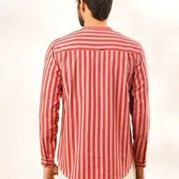 Jaypore Men Red Striped Hand Woven Straight Fit Shirt image 2
