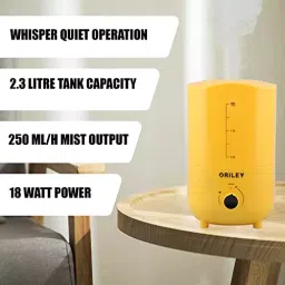ORILEY Ultrasonic Cool Mist Humidifier 2.3 L Capacity 18 W Corded Electric Solid Yellow, 2111A image 2
