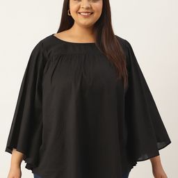 theRebelinme Plus Size Boat Neck Flared Sleeves Pure Cotton Top-picture-45
