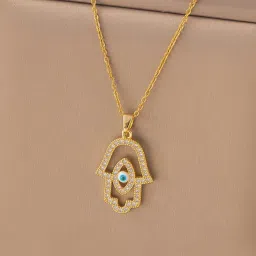 Jewels Galaxy Gold Plated Anti Tarnish Stainless Steel Evil Eye Themed Buddha Hand Necklace-image-66