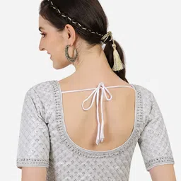 pujia mills Women's Heavy Silver Jari Thread Readymade Blouse for Saree Lehenga image 2