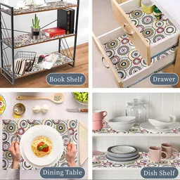 Kuber Industries White & Red 2 Pieces Rangoli Printed Shelf Liner Organisers image 4