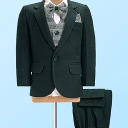 Robo Fry Woven Full Sleeves Striped 4 Piece Party Suit With Bow - Dark Green-picture-27