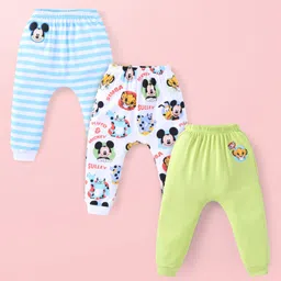 Babyhug Disney Interlock Knit Full Length Leggings With Mickey Mouse Simba & Sullivan Graphics - Light Blue White & Green-picture-11