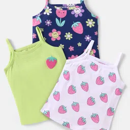 Babyhug 100% Cotton Knit Singlet Sleeves Anti Bacterial Slips with Strawberry Print Pack of 3 - Navy Blue White & Light Green-picture-10