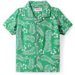 Babyhug Cotton Woven Half Sleeves Resort Collar Shirt with Tropical Theme Print - Green-picture-12