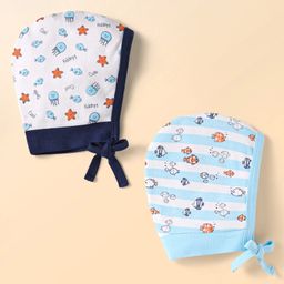 Doodle Poodle Interlock Cotton Caps withe Knot & Marin Life Print Pack of 2 Blue - Diameter17 cm-picture-46