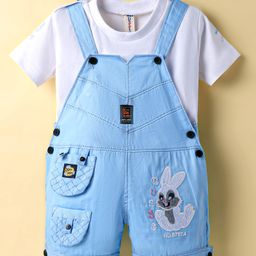 Dapper Dudes Embosis Hosiery Bunny Patch Embroidered Dungaree With Half Sleeves Tee - Blue-picture-38