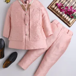 Ahhaaaa Silk Blend Full Sleeves Solid Kurta Pant With Threadwork Detailed Jacket Set - Pink-picture-31