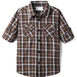 kookie kids india Kookie Kids Cotton Woven Full Sleeves Shirt With Checks - Brown-picture-17