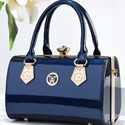 SYGA Women Elegant Glossy Handbag Medium Pillow Bag with Lock Closure (Dark Blue)-image-75