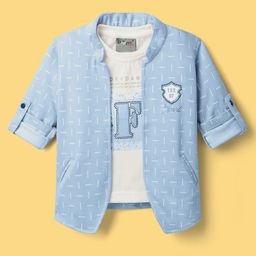 Dapper Dudes Full Sleeves Abstract Printed Jacket With Tee Set - Sky Blue-picture-40