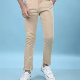 CRIMSOUNE CLUB Cotton Woven Solid Trousers - Beige-picture-21