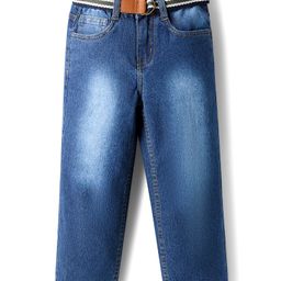 arias by lara dutta Arias Cotton Woven Full Length Stretchable Jeans with Belt - Blue-picture-7