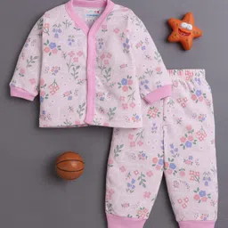 BUMZEE Cotton Knit Full Sleeves Co-ords Night Suit With Floral Print - Pink-picture-27