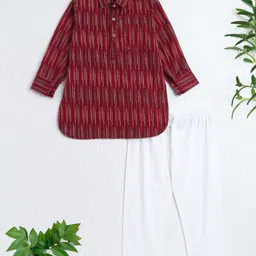 The Magic Wand Woven Full Sleeves Abstract Printed Pathani Kurta & Pyjama Set - Maroon-picture-28