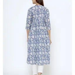 CRAFIQA Three Fourth Sleeves Floral Printed Maternity Kurta With Concealed Zipper Nursing Access - Blue White image 3