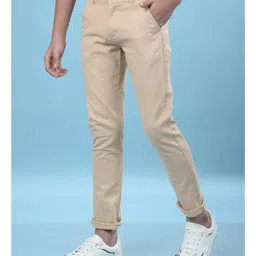 CRIMSOUNE CLUB Cotton Woven Solid Trousers - Beige image 4