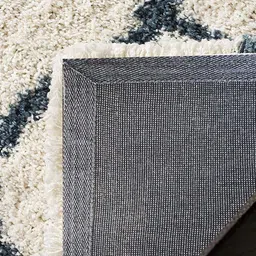 CARPETIFY Cream-Coloured & Blue Geometric Printed Anti-Skid Carpet image 2