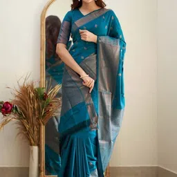 Demure Clothing Co Woven Design Zari Silk Blend Handloom Banarasi Saree-picture-31