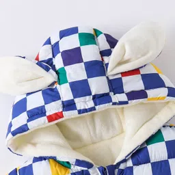 Kookie Kids Full Sleeves Hooded Winter Wear Romper With Checks - Navy image 4