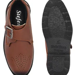 Stefens Solid Monk Shoes With Buckle Closure - Tan image 5