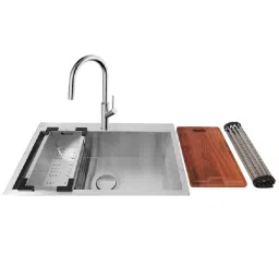 Jayna Combo Series Single Bowl Kitchen Sink Satin with Faucet & Accessories 32x20 Inch, COMBO -02A-picture-38