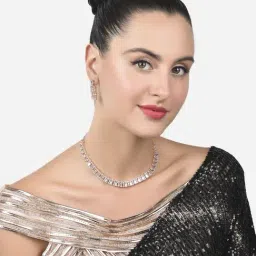Zaveri Pearls Rose Gold Cubic Zirconia Baguette Contemporary Necklace & Earring Set-ZPFK15166-picture-24