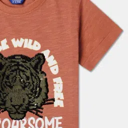 R&B Kids Brown Embellished Regular Fit T-Shirt image 3