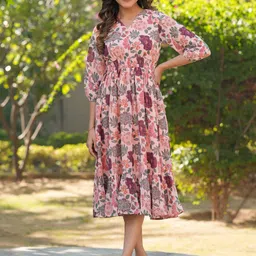 KALINI Floral Print Georgette Fit & Flare Midi Dress-picture-10