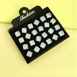 Shivarth Set of 12 Silver-Plated Metal American Diamond Earrings image 4