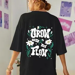 TQH Typography Printed Round Neck Drop-Shoulder Sleeves Oversized Cotton T-Shirt-picture-20