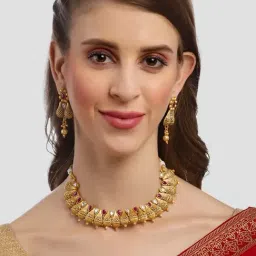Karatcart Gold Plated Red and White Stone Studded Classic Necklace Set-image-2