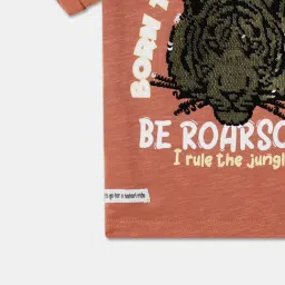 R&B Kids Brown Embellished Regular Fit T-Shirt image 4