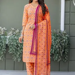HERE&NOW Women Ethnic Motifs Printed Regular Kurta with Trousers & With Dupatta-picture-14