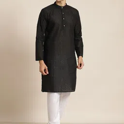 SOJANYA Men Black Ethnic Motifs Chikankari Pure Cotton Kurta with Churidar & Nehru Jacket image 2