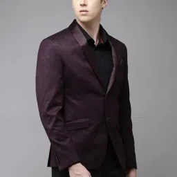 V Dot Maroon Skinny Fit Printed Blazer-image-1