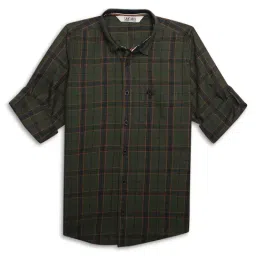 Cantabil Kids Olive Checks Full Sleeves Shirt-image-8