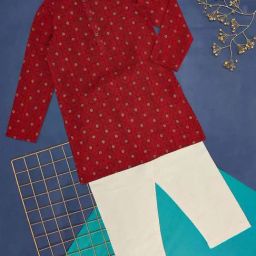 YU by Pantaloons Kids Red & White Cotton Printed Full Sleeves Kurta Set-picture-46