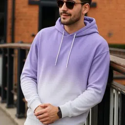 Bewakoof Men's Bright White & Lavender Oversized Hoodie-picture-15