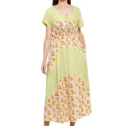 PATRORNA Cream & Yellow Floral Print Tulip Midi Dress-picture-37
